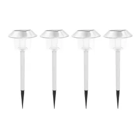 Garden Kraft Solar Stake Lights Pack of 4 with Bright White LEDs - Steel