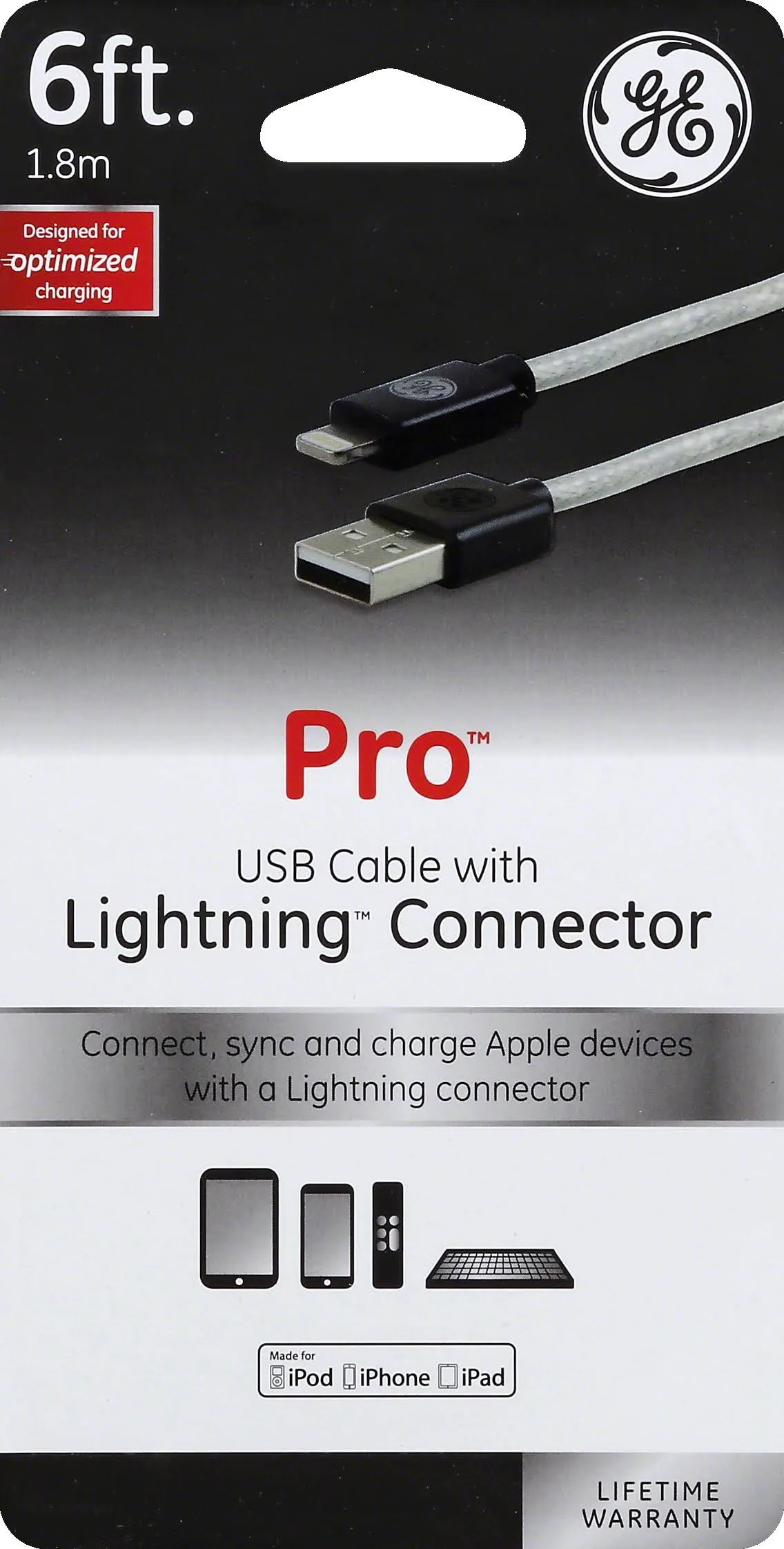 GE Pro USB To Lightning Sync Charge Cable, 6 Feet