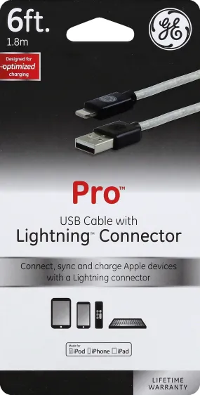 GE Pro USB To Lightning Sync Charge Cable, 6 Feet