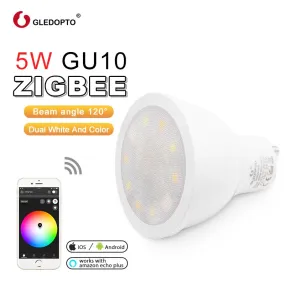 GLEDOPTO factory ZIGBEE ZLL 5W RGBWW/CW GU10 LED RGB dual white  spotlight  AC100-240V work with amazon echo plus and ZIGBEE 3.0