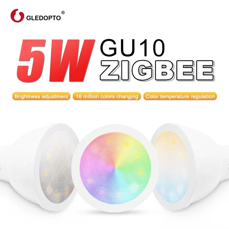 GLEDOPTO factory ZIGBEE ZLL 5W RGBWW/CW GU10 LED RGB dual white  spotlight  AC100-240V work with amazon echo plus and ZIGBEE 3.0