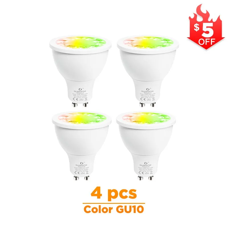 GLEDOPTO factory ZIGBEE ZLL 5W RGBWW/CW GU10 LED RGB dual white  spotlight  AC100-240V work with amazon echo plus and ZIGBEE 3.0