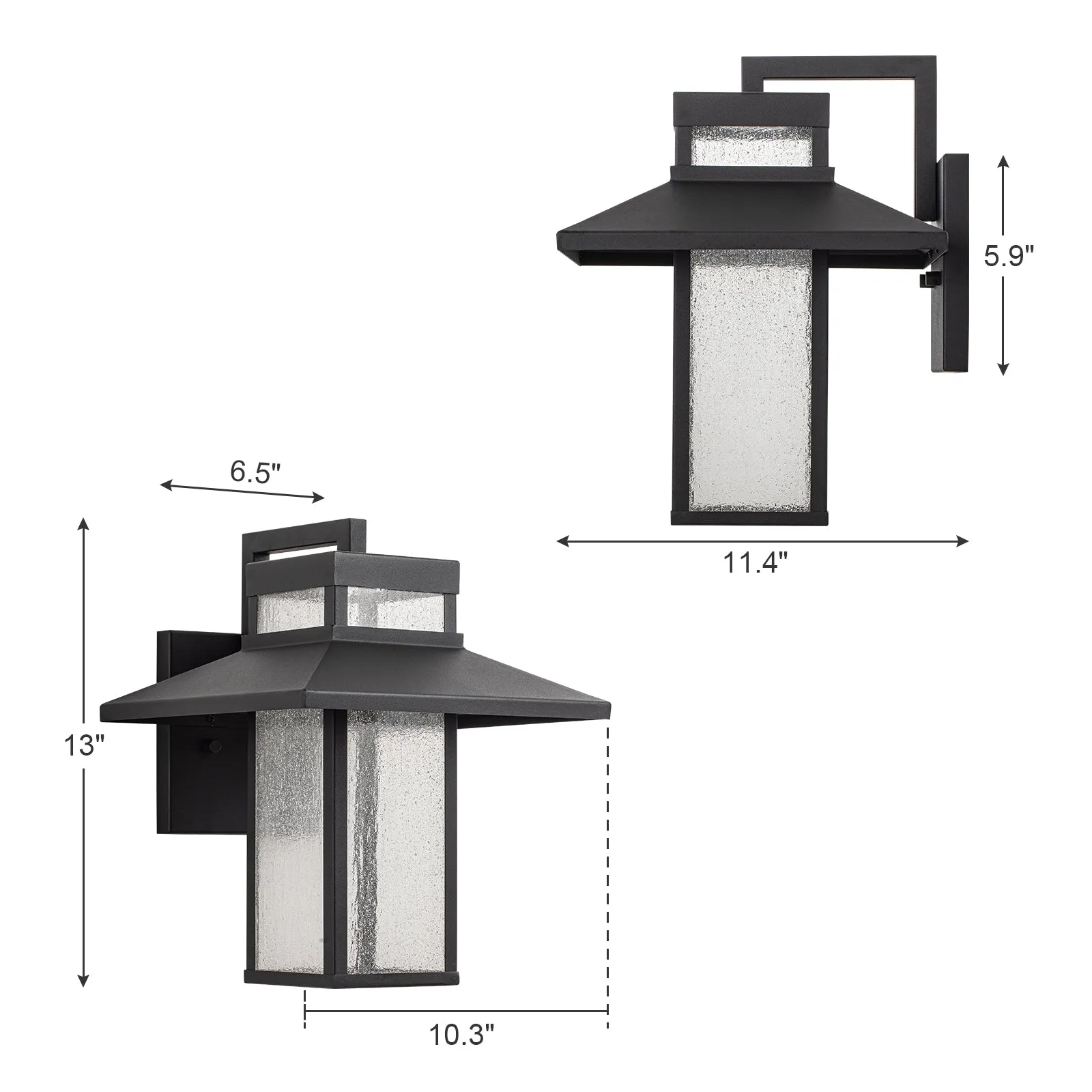 Glowlings 1-Light 13"H Modern Seeded Glass Lantern LED Outdoor Wall Sconce