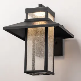Glowlings 1-Light 13"H Modern Seeded Glass Lantern LED Outdoor Wall Sconce