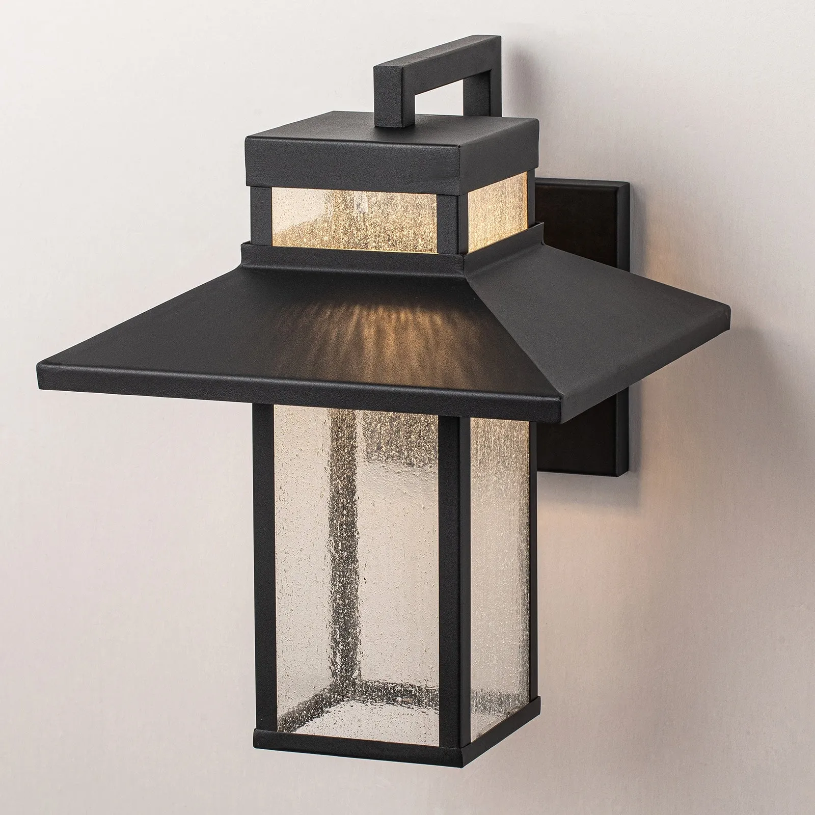 Glowlings 1-Light 13"H Modern Seeded Glass Lantern LED Outdoor Wall Sconce