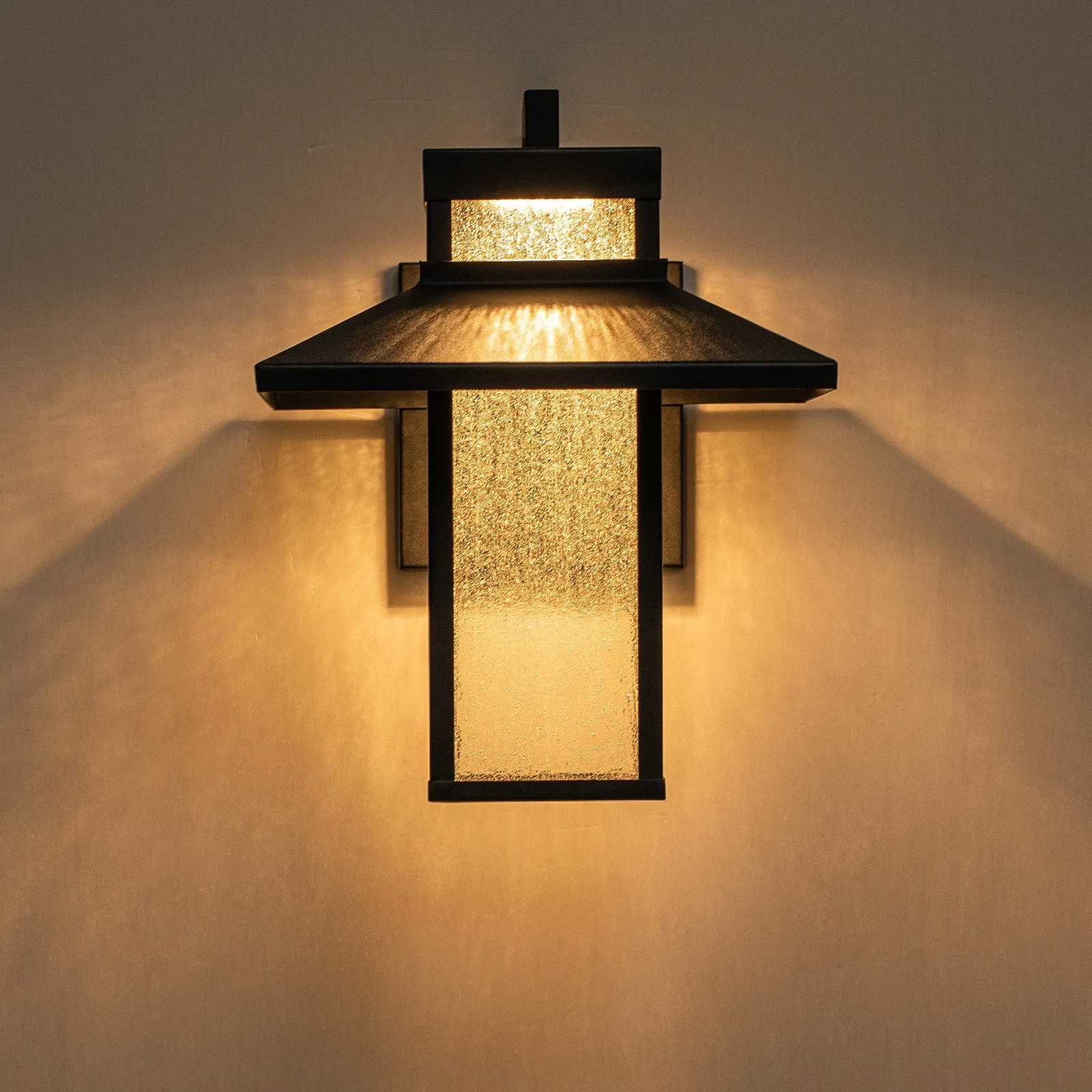 Glowlings 1-Light 13"H Modern Seeded Glass Lantern LED Outdoor Wall Sconce