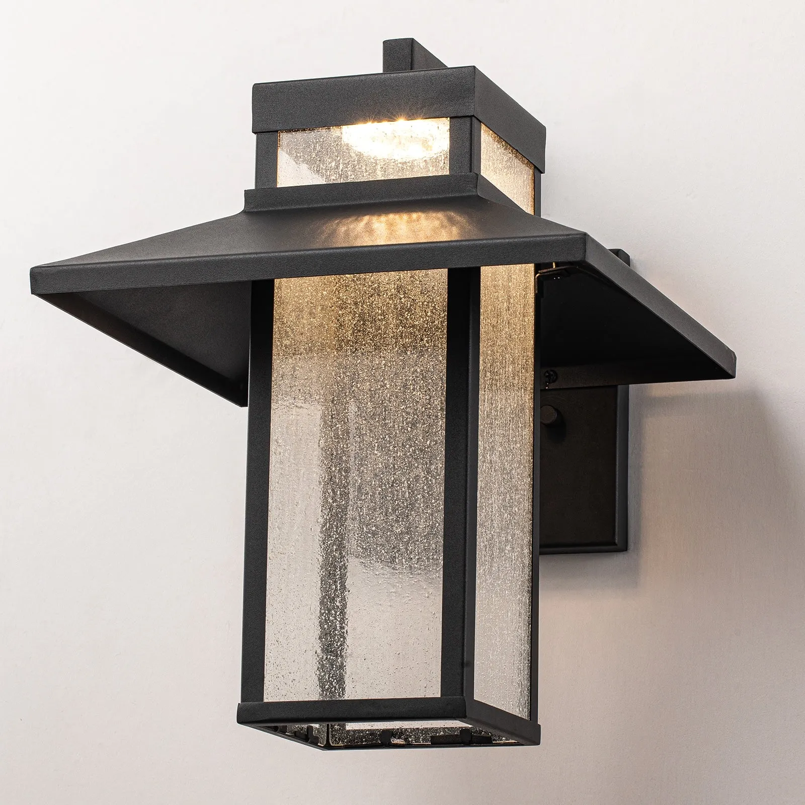 Glowlings 1-Light 13"H Modern Seeded Glass Lantern LED Outdoor Wall Sconce
