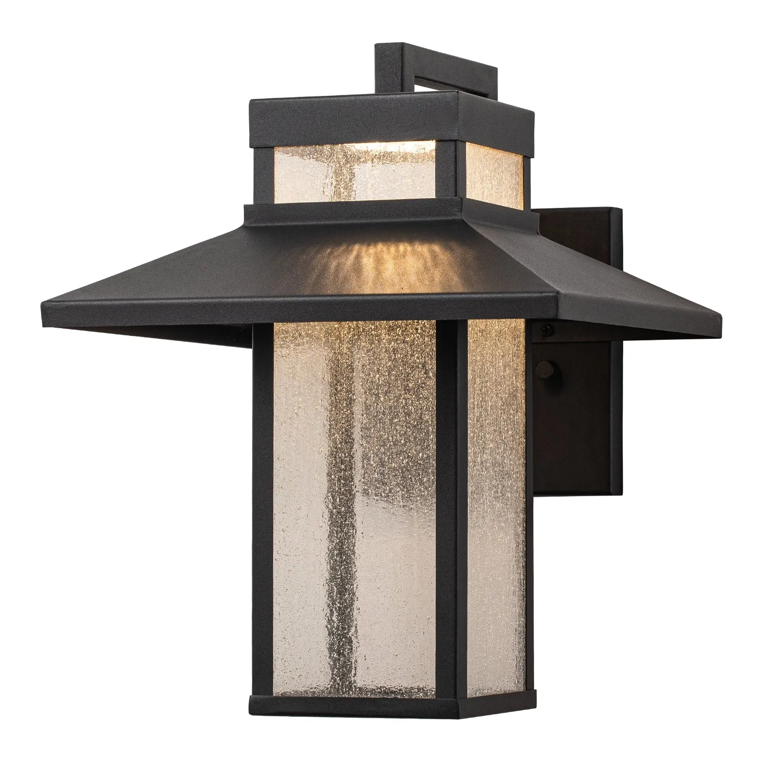 Glowlings 1-Light 13"H Modern Seeded Glass Lantern LED Outdoor Wall Sconce