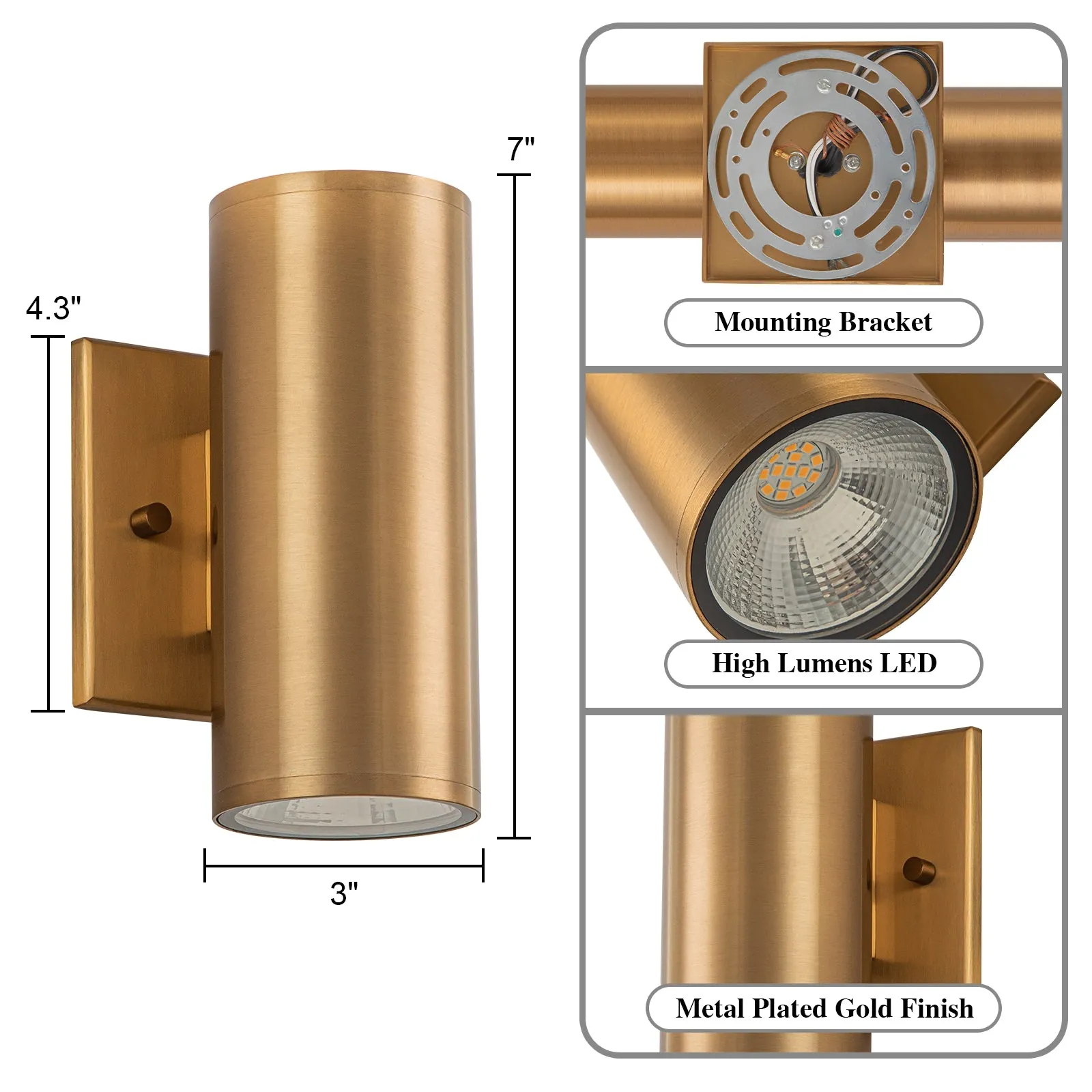 Glowlings 2-Light Modern Gold LED Outdoor Cylinder Armed Wall Sconce