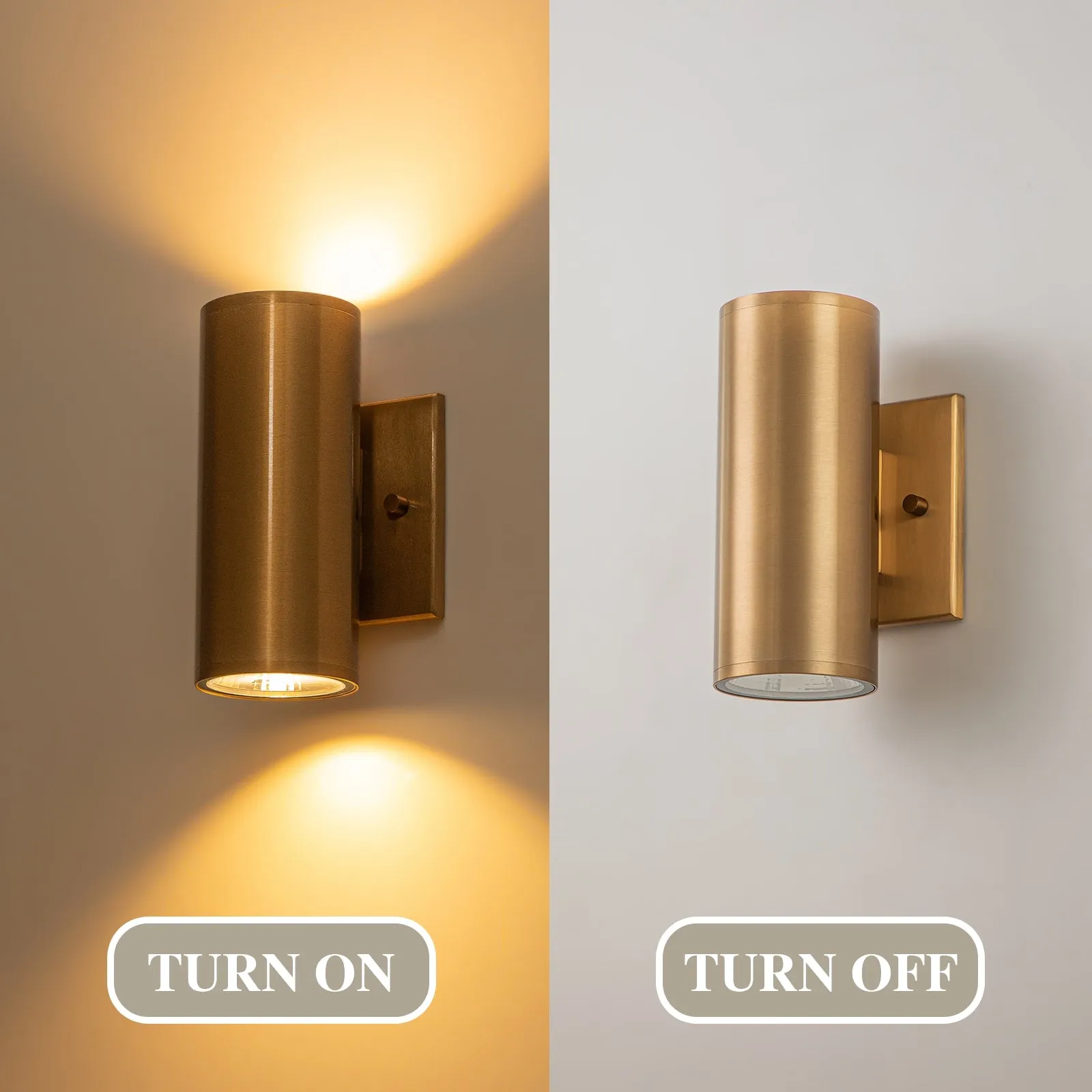 Glowlings 2-Light Modern Gold LED Outdoor Cylinder Armed Wall Sconce