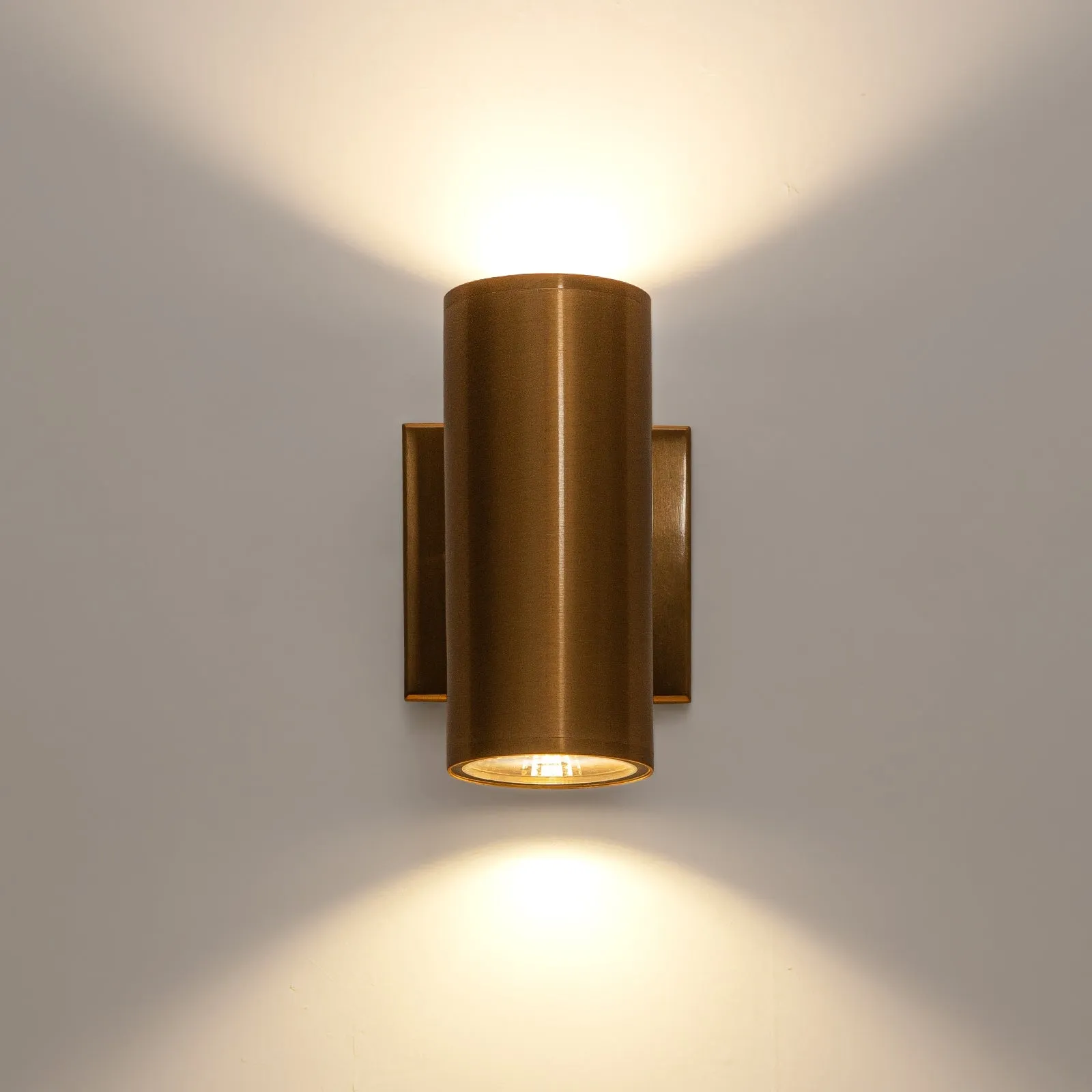Glowlings 2-Light Modern Gold LED Outdoor Cylinder Armed Wall Sconce