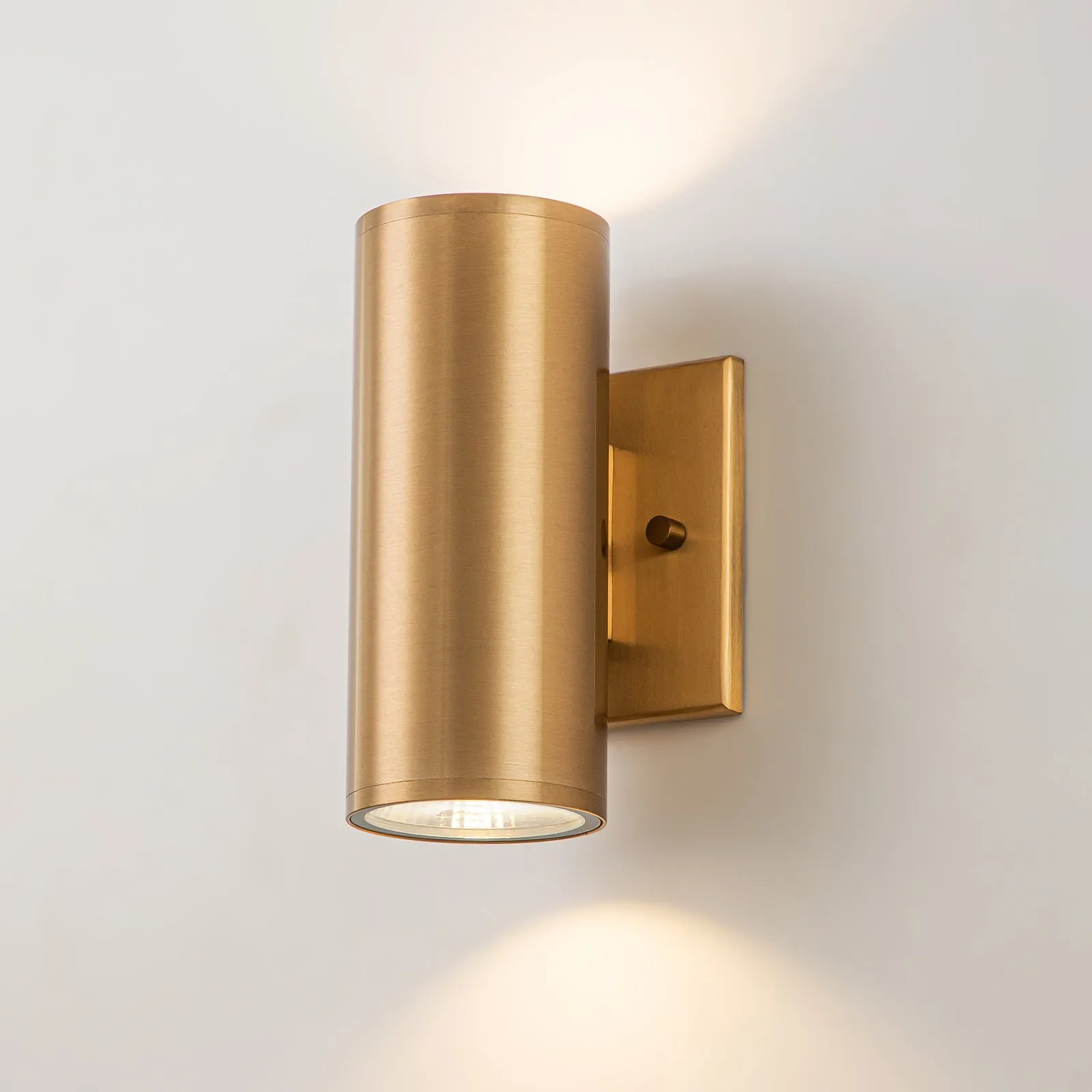 Glowlings 2-Light Modern Gold LED Outdoor Cylinder Armed Wall Sconce