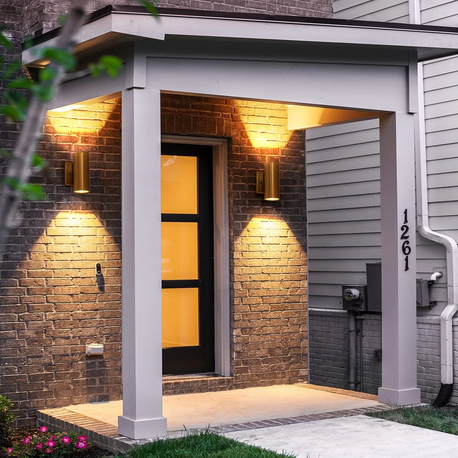 Glowlings 2-Light Modern Gold LED Outdoor Cylinder Armed Wall Sconce