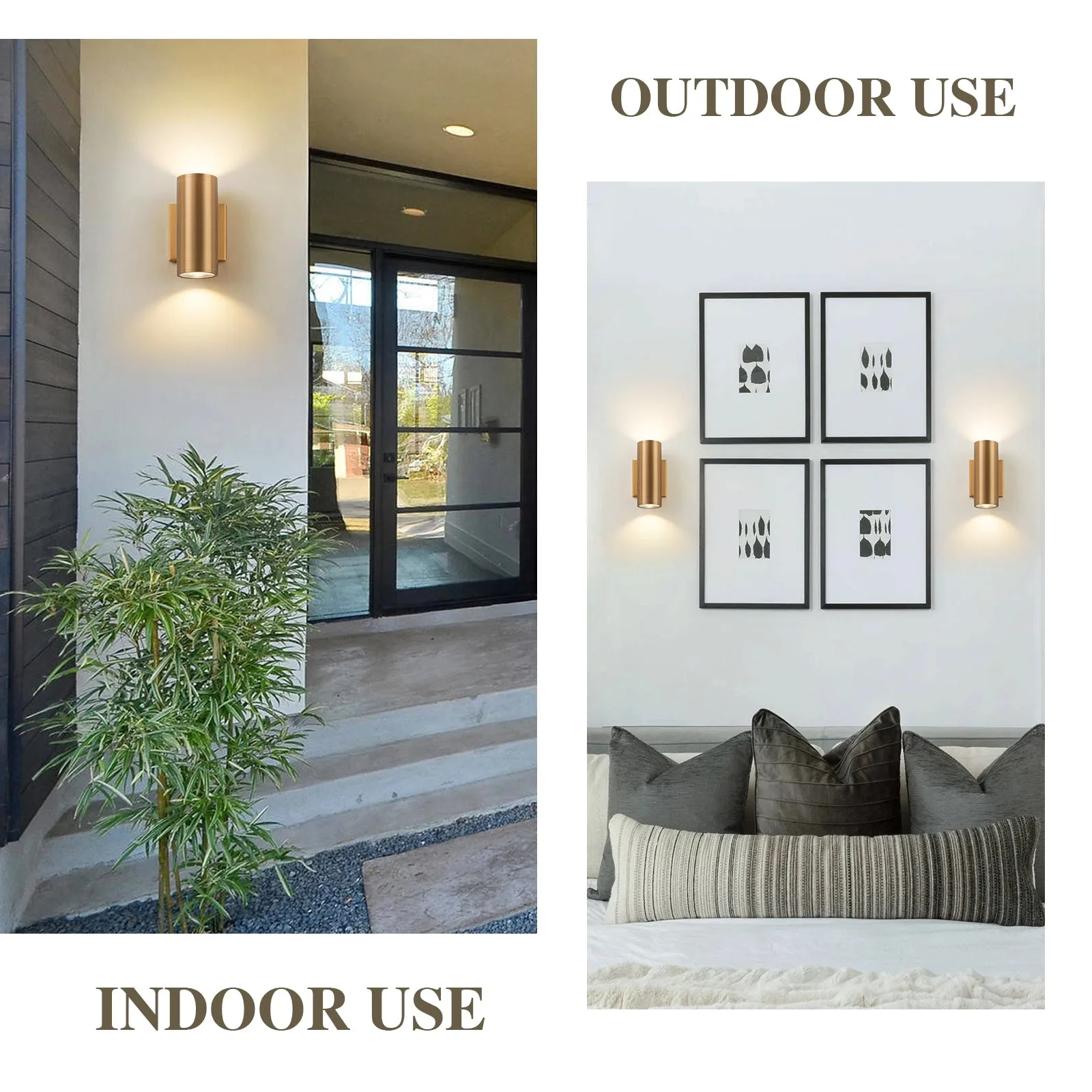Glowlings 2-Light Modern Gold LED Outdoor Cylinder Armed Wall Sconce