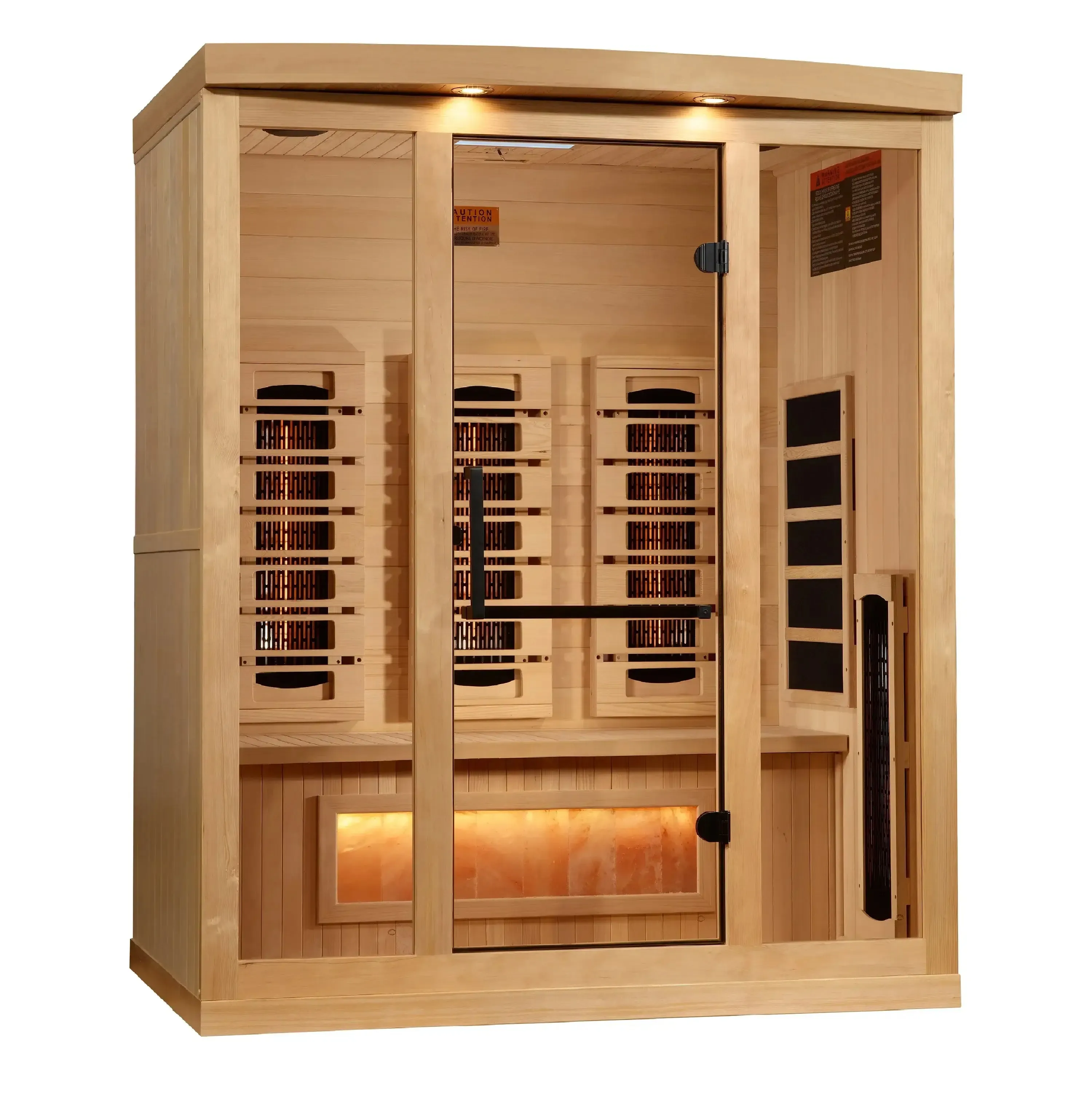 Golden Designs Reserve Edition 3-Person Full Spectrum Near Zero EMF FAR Indoor Infrared Sauna   Red Light Therapy w/ Himalayan Salt Bar | GDI-8030-03