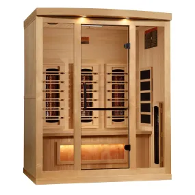 Golden Designs Reserve Edition 3-Person Full Spectrum Near Zero EMF FAR Indoor Infrared Sauna   Red Light Therapy w/ Himalayan Salt Bar | GDI-8030-03