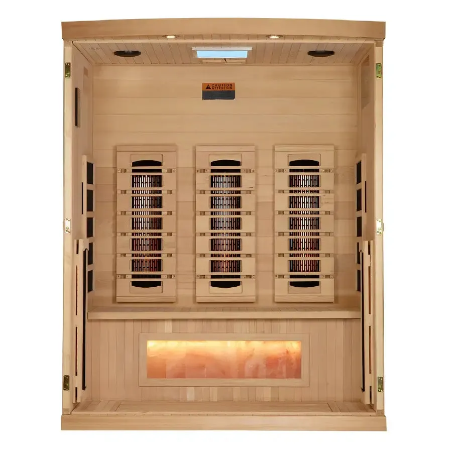 Golden Designs Reserve Edition 3-Person Full Spectrum Near Zero EMF FAR Indoor Infrared Sauna   Red Light Therapy w/ Himalayan Salt Bar | GDI-8030-03