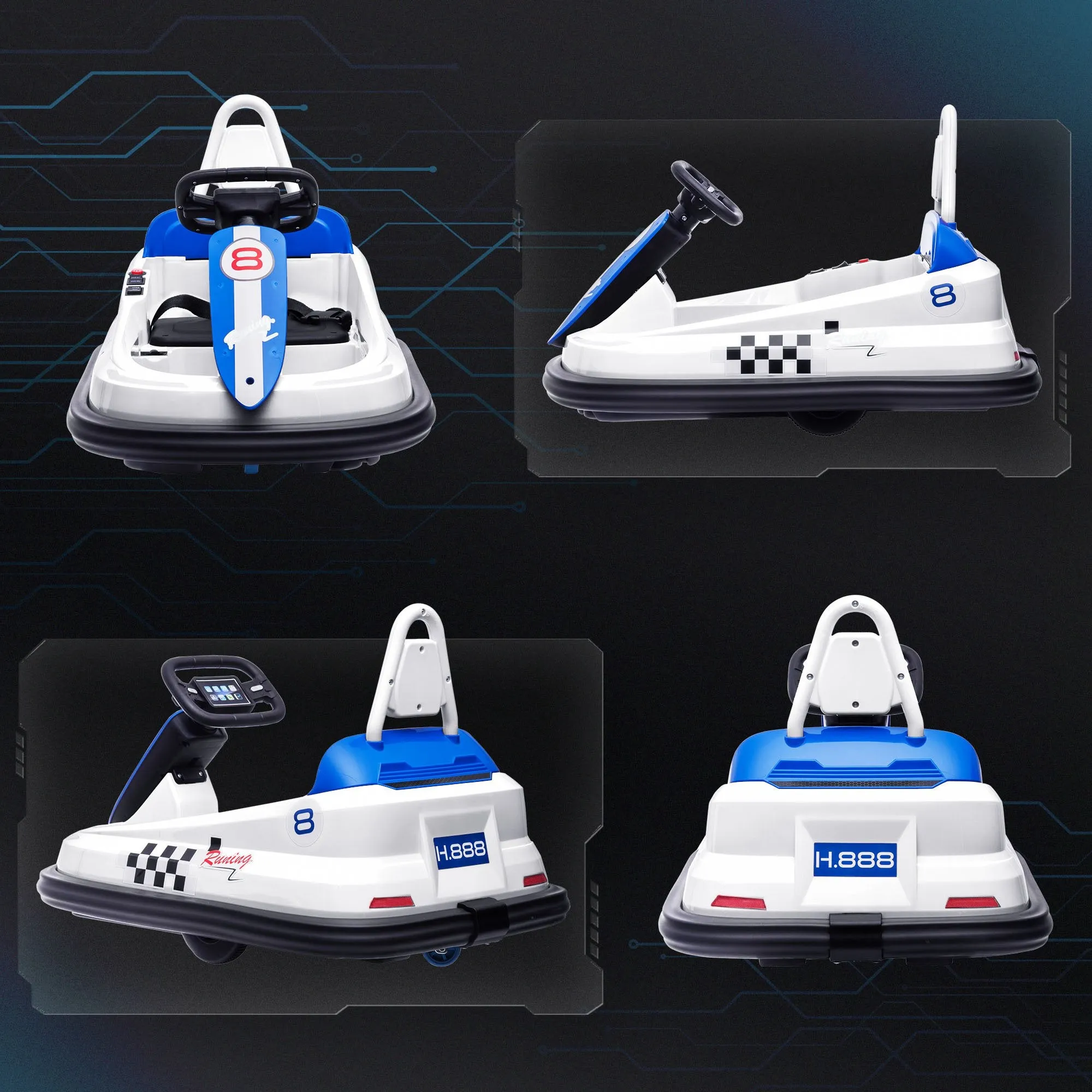 HOMCOM 6V Kids Bumper Car, 360-Degree Rotation Waltzer Car w/ 2 Speeds - White