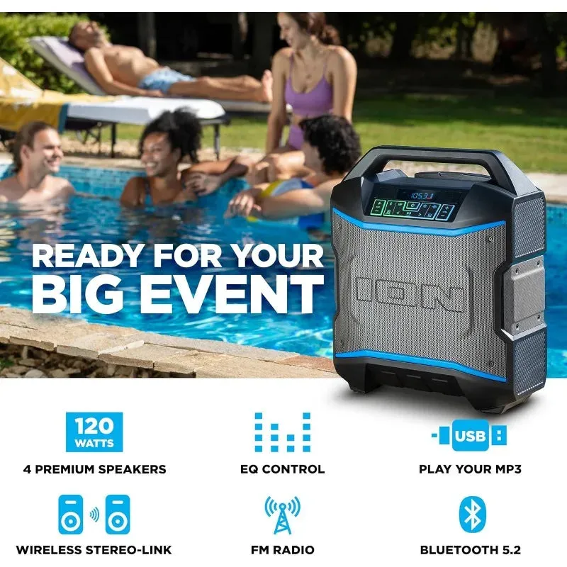 ION Audio Block Rocker - Portable Bluetooth Outdoor Party Speaker with Karaoke Microphone, Battery, 4 Speakers, Radio, USB Port