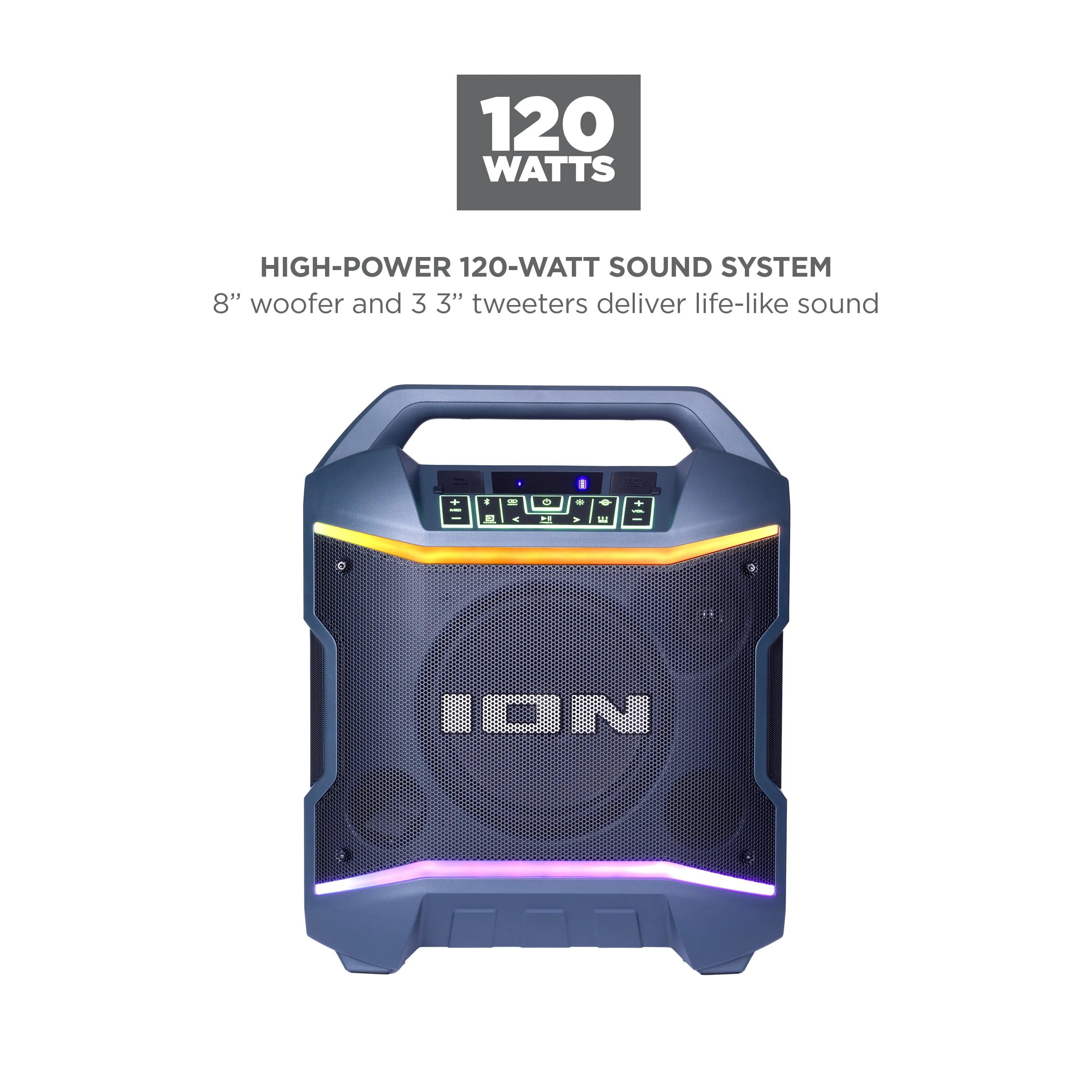 ION Audio Party Boom Plus | Portable Bluetooth-enabled speaker with lights and premium wide sound