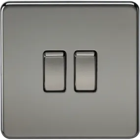 Knightsbridge Screwless 10A 2 Gang 2 Way Switch Black Nickel