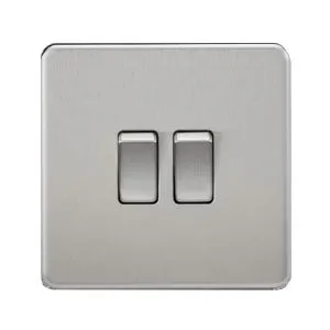 Knightsbridge Screwless 10A 2 Gang 2 Way Switch Brushed Chrome