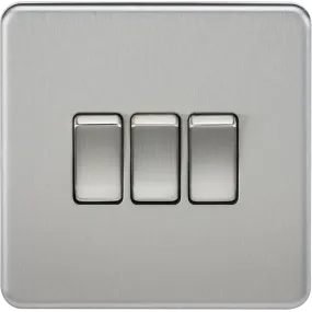 Knightsbridge Screwless 10A 3 Gang 2 Way Switch Brushed Chrome