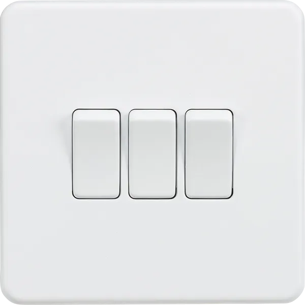 Knightsbridge Screwless 10A 3 Gang 2 Way Switch Matt White