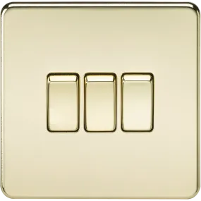 Knightsbridge Screwless 10A 3 Gang 2 Way Switch Polished Brass