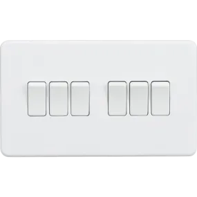 Knightsbridge Screwless 10A 6 Gang 2 Way Switch Matt White