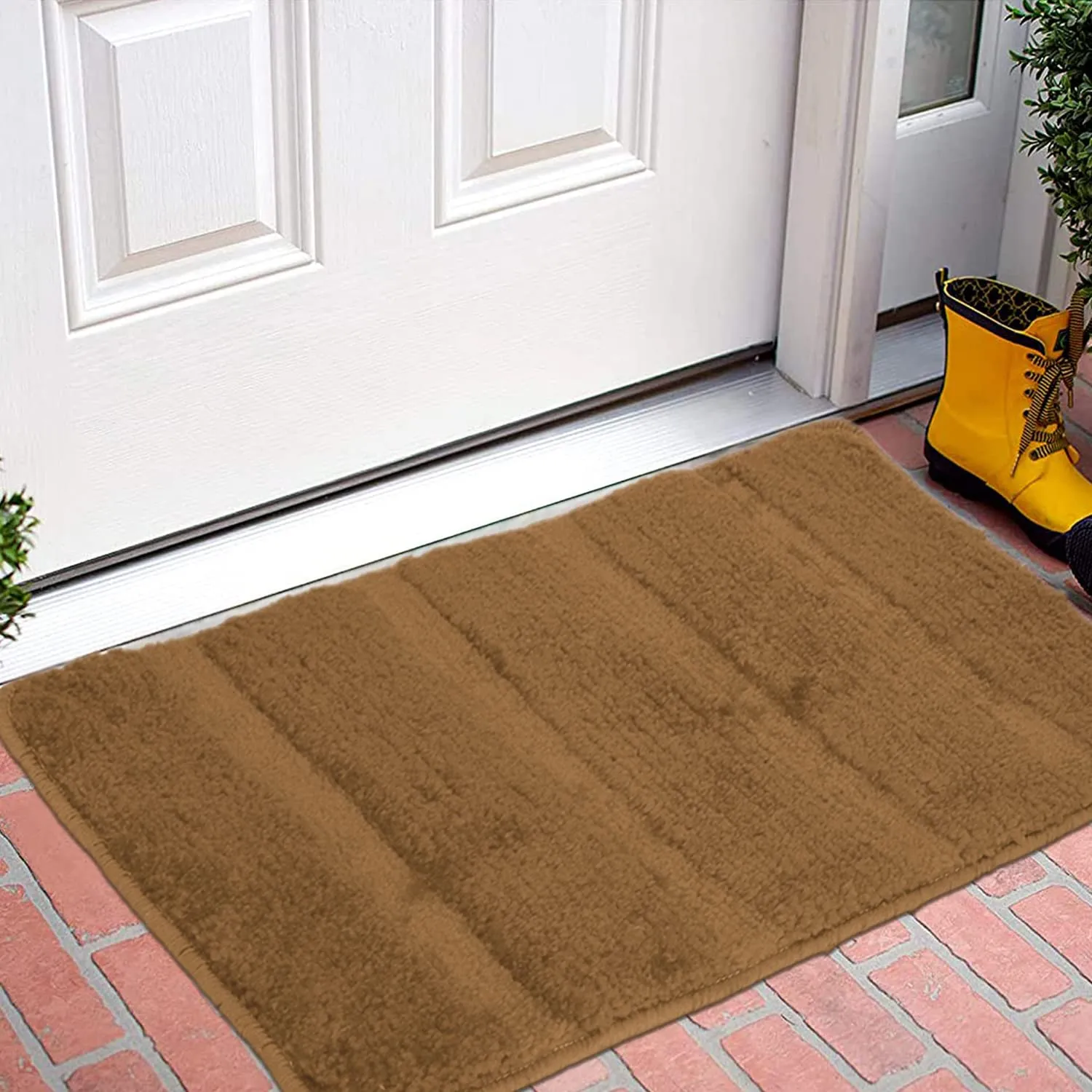 Kuber Industries Strips Design Cotton Door Mat for Porch/Kitchen/Bathroom/Laundry Room, 24"x16" (Light Brown)