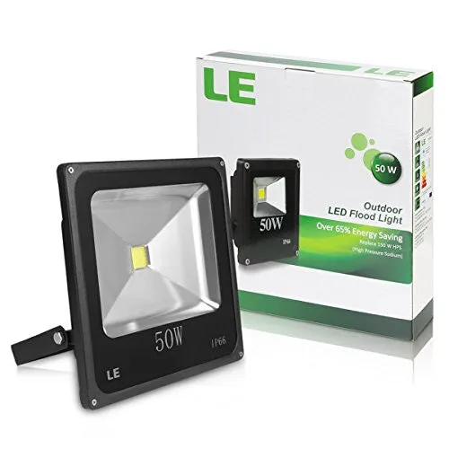 LE 50W Super Bright Outdoor LED Flood Lights, 150W HPS Bulb Equivalent, Waterproof, 3750lm, Daylight White, 6000K, Security Lights, Floodlight