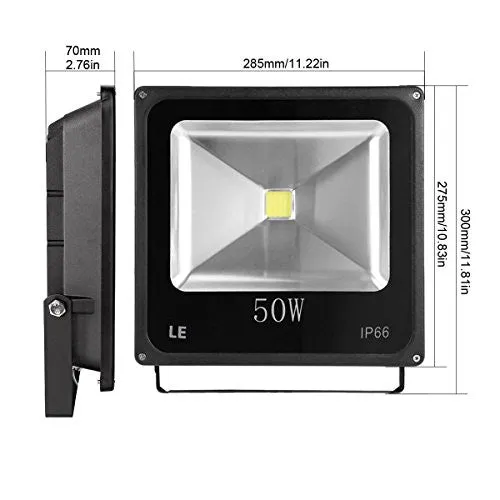 LE 50W Super Bright Outdoor LED Flood Lights, 150W HPS Bulb Equivalent, Waterproof, 3750lm, Daylight White, 6000K, Security Lights, Floodlight