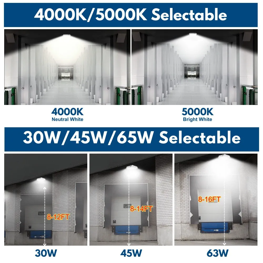 LED Canopy Light - White - 63W/45W/30W Selectable - 5000K/4000K - 9,360 LM - Dimmable - 120-277V - 150W Equal