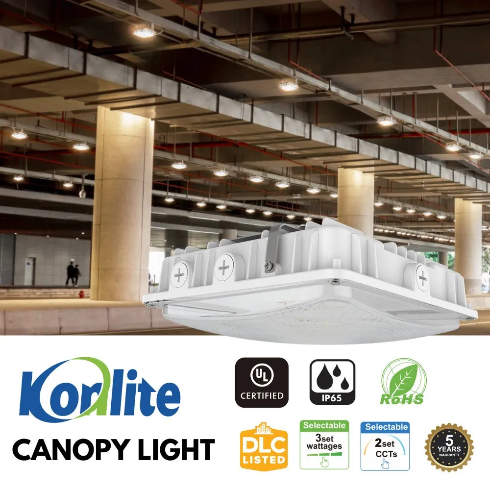 LED Canopy Light - White - 63W/45W/30W Selectable - 5000K/4000K - 9,360 LM - Dimmable - 120-277V - 150W Equal