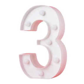 LED Light Up Number 3 White 22cm