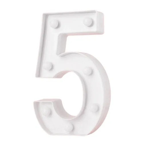 LED Light Up Number 5 White 22cm