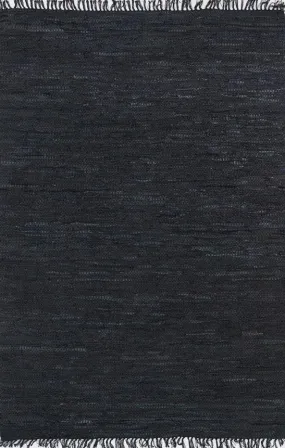 Metro Black Modern Leather Rug 150x220cm