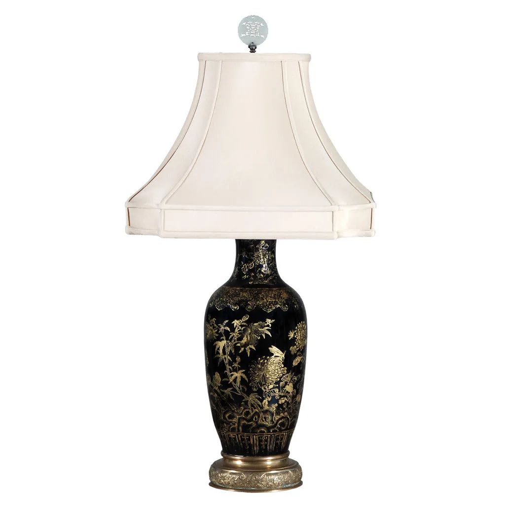 Mirror Black Vase with Gold Decoration