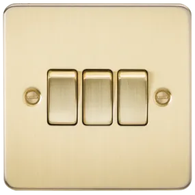 ML Flat Plate 10AX 3 Gang 2- way switch - Brushed Brass
