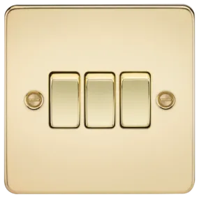 ML Flat Plate 10AX 3 Gang 2- way switch - Polished Brass