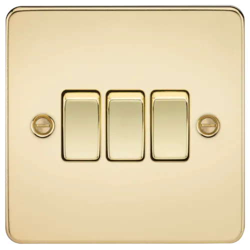 ML Flat Plate 10AX 3 Gang 2- way switch - Polished Brass