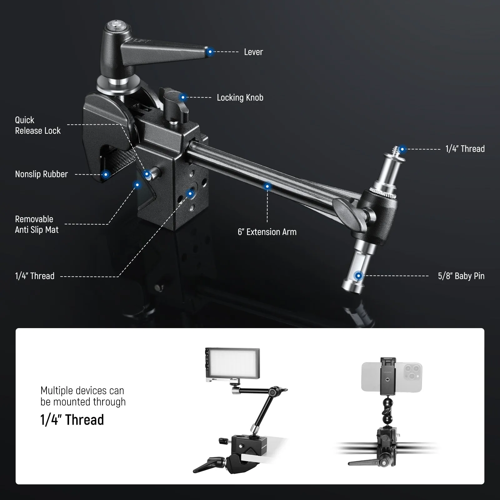 NEEWER UA048 Super Clamp with 6" Extension Arm