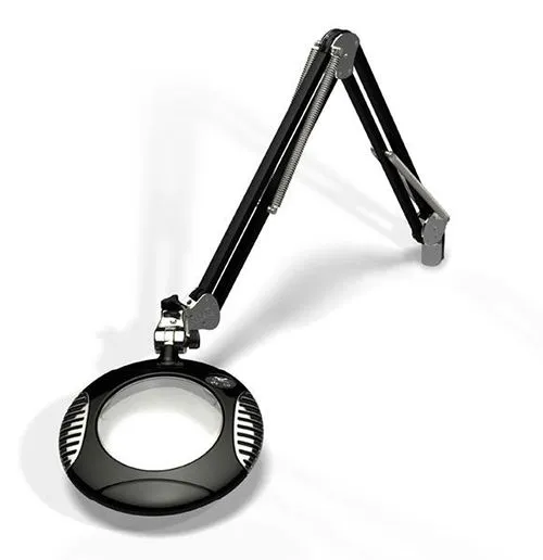 OC White 42400-4-B Green-Lite&reg; LED Magnifier with 6" Round, 4 Diopter Lens & Edge Clamp, Carbon Black