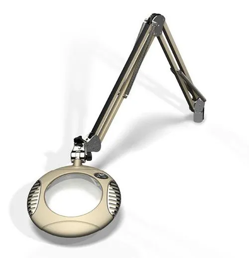 OC White 42400-4 Green-Lite&reg; LED Magnifier with 6" Round, 4 Diopter Lens & Edge Clamp, Shadow White