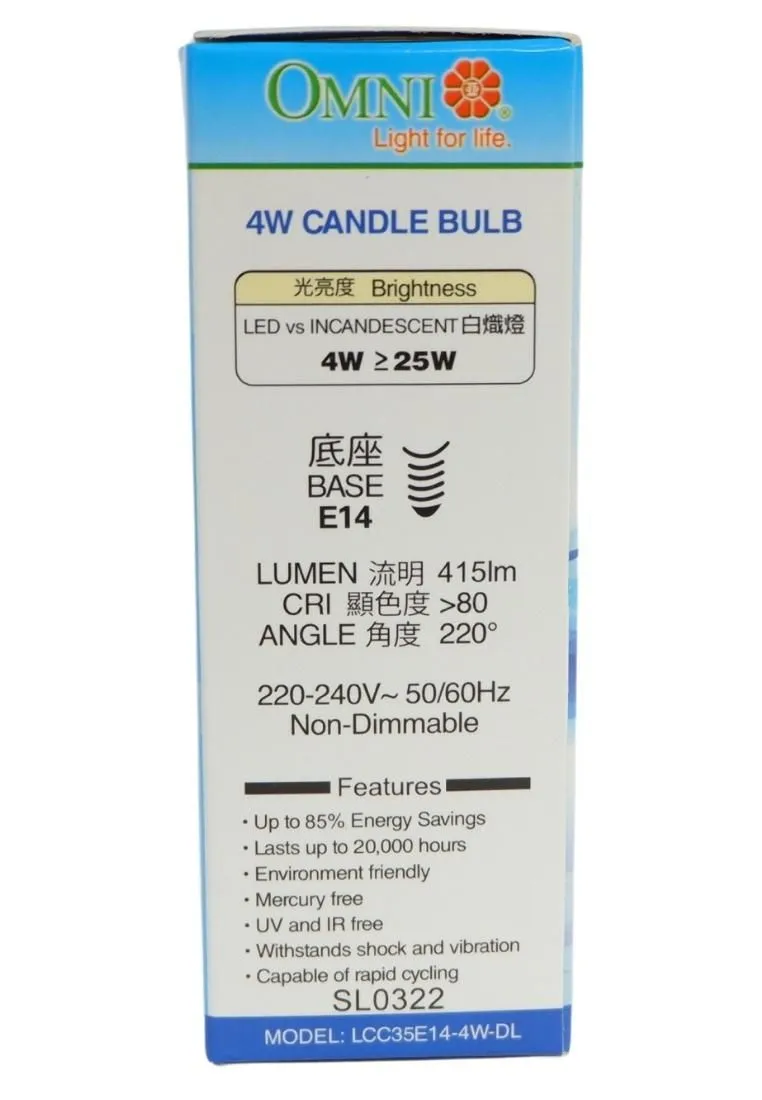 Omni Led Clear Chandelier Bulb 4W E14 Dl