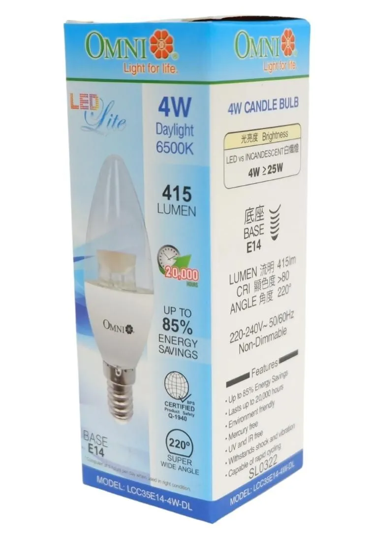 Omni Led Clear Chandelier Bulb 4W E14 Dl
