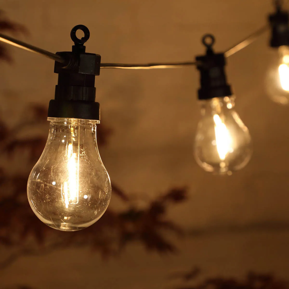 Outdoor Festoon String Lights 20 LED Plastic Black Warm White Weatherproof