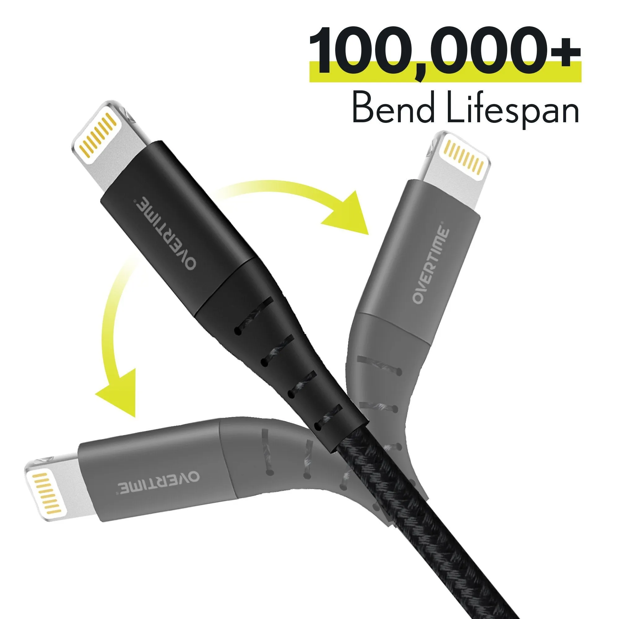 Overtime Apple Mfi Certified iPhone Charger 10ft Extra Long Nylon Braided Lightning Cable - Black