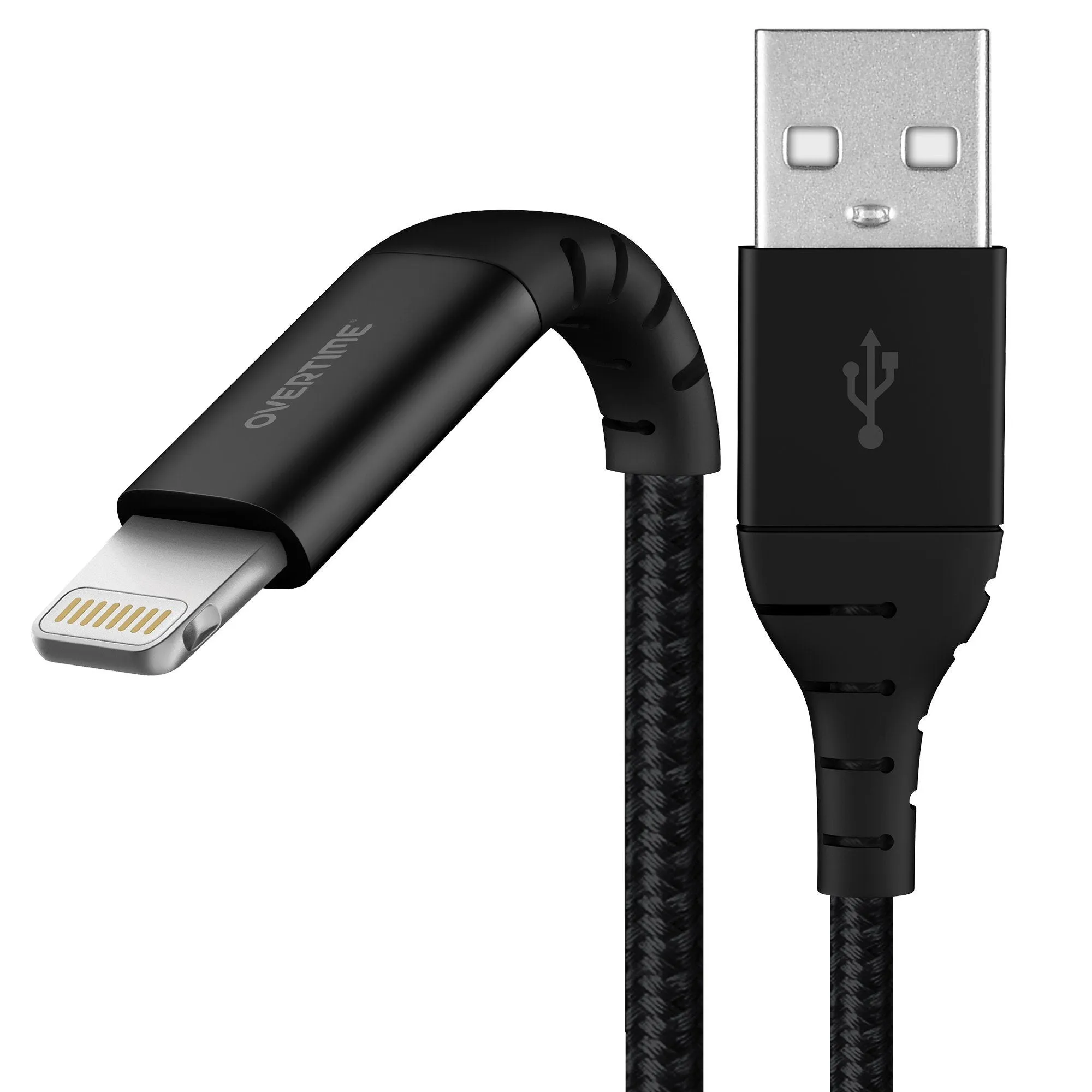 Overtime Apple Mfi Certified iPhone Charger 10ft Extra Long Nylon Braided Lightning Cable - Black